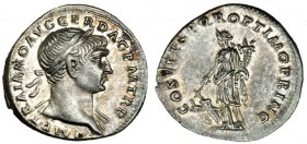 TRAJANO. Denario. Roma (103-111). R/ La Fortuna de pie a izq. sosteniendo timón y cornucopia. RIC-122. EBC.