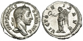 ALEJANDRO SEVERO. Denario. Roma (228-231). R/ La Victoria sostiendo guirnalda y palma. RIC-212a. SC.
