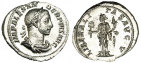 ALEJANDRO SEVERO. Denario. Roma (231-235). R/ La Libertad sosteniendo ábaco y cornucopia. RIC-243. SC.