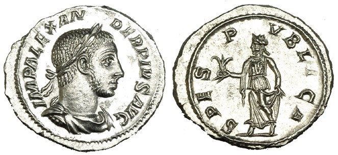 ALEJANDRO SEVERO. Denario. Roma (231-235). R/ La Esperanza sosteniendo flor. RIC...