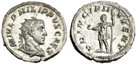 FILIPO II. Antoniniano. Roma (244-246). R/ Filipo II sosteniendo globo y estandarte. RIC-218d. SC.