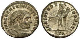 MAXIMIANO. Follis. Heraclea, A (296-7). RIC-17b vte. leyenda imperial. Fina grieta. P.O. EBC+.