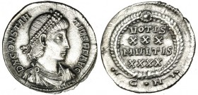 CONSTANCIO II. Silicua. Constantinopla. R/ Dentro de corona ley.: VOTIS XXX MVLTIS XXXX. RIC-102. EBC.