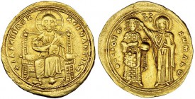 ROMANO III. Histamenon nomisma. Constantinopla. R/ El Emperador con globo crucífero, coronado por la Virgen María nimbada; QCE boHQ RwmAnw. SBB-1819. ...