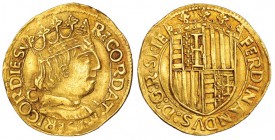 Fernando I de Nápoles (1458-1494). Ducado. Marca C. A/ RECORDAT.MISERICORDIE:SV. R/ FERDINANDVS: D:G:R.SI:IE. IV-993. EBC.