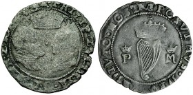 Felipe II y María Tudor. Groat. 1557. Irlanda. Z por ET. Acuñación floja en el anv. MBC.