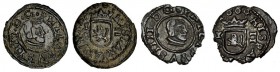 2 monedas de 2 maravedís. 1663 y 1664. Cuenca. CA-1348 y 1349. MBC+.