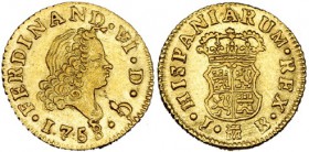 1/2 escudo. 1758. Madrid. JB. VI-417. Rebaba en el anv. EBC-.