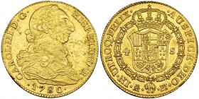 4 escudos. 1780. Madrid. PJ. VI-1464. Golpecito y limadura en la gráfila. Rayitas. EBC-/EBC.