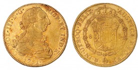8 escudos. 1781. México. FF, invertidas. B.O. EBC. Rara en esta conservación.