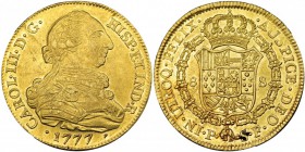 8 escudos. 1777. Popayán. SF. VI-1716. Hojita en el anv. Brillo original. EBC.