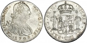 8 reales. 1797. N. Guatemala. M. VI-738. EBC. Escasa.