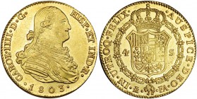 4 escudos. 1803. Madrid. FA. VI-1201. B.O. EBC/EBC+. Escasa.