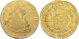 8 escudos. 1804. Lima. JP. VI-1313. R.B.O. MBC+. Escasa.