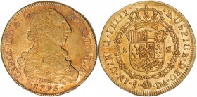 8 escudos. 1795. Santiago. DA. VI-1419. Ligera pátina rojiza. B.O. EBC/EBC+.