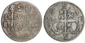 2 reales. 1818. Caracas. BS. VI-610. MBC-/BC+.