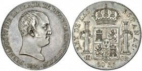 20 reales. 1821. Madrid. SR. VI-1075. Bonita pátina gris. EBC+. Muy rara.