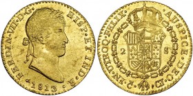 2 escudos. 1813. Cádiz. CJ. VI-1310. Rayita y vano de acuñación en el rev. VI-1310. B.O. EBC/EBC+.