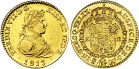 2 escudos. 1813. Madrid. GJ. VI-1335. B.O. EBC-/EBC. Muy escasa.