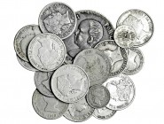 19 monedas: 4 de 1 real, 2 de ellas con soldadura; 2 de 2 reales; 7 de 4 reales; 4 de 40 céntimos de escudo, una de ellas falsa de época; 1 de 20 cent...