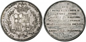 Medalla conmemorativa Boda Real. 1846. Barcelona. AR 37mm. MAP-660. Golpecitos en el canto y pequeñas marcas. EBC-/MBC+.