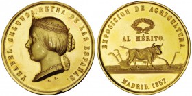 Medalla Exposición de Agricultura. 1857. Madrid. AU 59mm. 141 g. Grabador: C.B. Louis Charles Bouvet. MAP-685 vte. Golpe en la gráfila. Pequeñas marca...