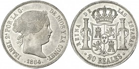 20 reales. 1864. Madrid. VI-520. Finas rayitas. EBC-/ EBC.