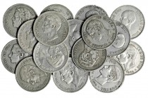 18 monedas de 5 pesetas diferentes. 1871-1892. De BC+ a MBC+.