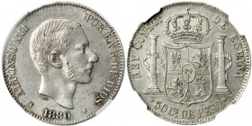 50 centavos de peso. 1880. Manila. VII-75. En slab NGC-AU.58. EBC-. Rara.