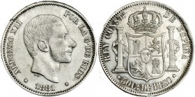50 centavos de peso. 1881. Manila. VII-76. EBC-/ MBC+.
