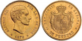 25 pesetas. 1878 *18-78. Madrid. DEM. VII-105. R.B.O. EBC.