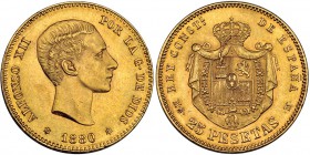 25 pesetas. 1880. Madrid. MSM. VII-108. Rebaba en el rev. EBC.