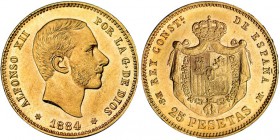 25 pesetas. 1884 *18-84. Madrid. MSM. VII-113. Pleno B.O. SC.