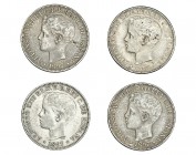 4 monedas de 1 peso. 1897. Manila. SGV. MBC-/ MBC.