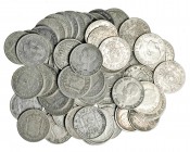 66 monedas de 50 céntimos: 1869 (3), 1870 (2), 1880 (4, una con soldadura), 1881 (2), 1885 (3), 1889 (2), 1892 *2-2 (2), 1892 (8), 1894 (5), 1900 (6),...