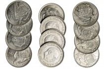 12 monedas de 5 pesetas. 1957 *66 con PLUS visible. SC.