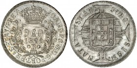 BRASIL. 960 reis. 1882. R. Reacuñado sobre 8 reales de Fernando VII. KM-326.1. EBC.