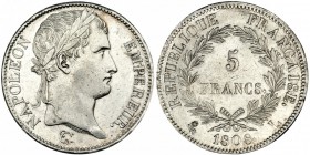 FRANCIA. 5 francos. 1808. L. KM-686.8. Gadoury-583. B.O. EBC.