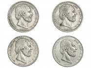 HOLANDA. Lote de 4 monedas de 2 1/2 gulden. 1869, 1872, 1873 y 1874. MBC/MBC+.