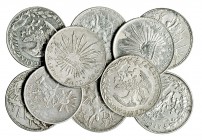 MÉXICO. Lote de 4 monedas de 8 reales “resplandor”: 1893 Y 1896, México; 1881, Guanajuato; 1886, Zacatecas. 6 pesos: 1871, Zacatecas; 1908, México, 19...