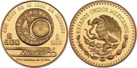 MÉXICO. 500 pesos oro. 1985. Campeonato Mundial de Fútbol. KM-507.2. Prueba.