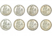 PERÚ. Lote de 8 monedas de 1/2 sol. 1914. SC.