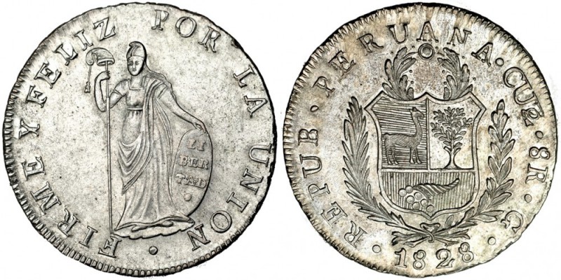 PERÚ. 8 reales. 1828. Cuzco. G. KM-142.2. B.O. EBC/ EBC+.