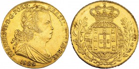 PORTUGAL. Juan VI. Peça (6400 reis). 1824. KM-364. Estuvo engarzada. MBC+.
