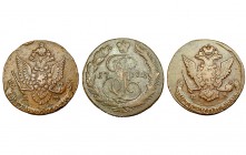 RUSIA. Lote de 3 monedas de 5 kopeks. 1769, 1772 y 1782. EM. Calidad media MBC.