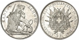SUIZA. Schwyz. 5 francos. 1867. KM-59. B.O. EBC+.