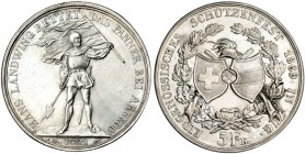 SUIZA. Zug. 5 francos. 1869. KM-510. Golpecito en la gráfila. B.O. EBC+.