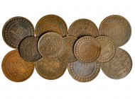 TÚNEZ. Lote de 13 monedas módulo 5 y 10 céntimos. 1916 y anteriores. Calidad media. MBC-/MBC.