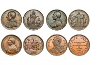 VATICANO. Lote de 4 medallas: León XIII (3) y Pío X. Tres de ellas grabadas por Bianchi. AE 44 mm. Diferentes. MBC+/SC.