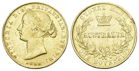 Australien 1859
AUSTRALIEN. Victoria, 1837-1901. Sovereign 1859, Sydney. 7,13 g Feingold. Fb. 10, Schl. 811. sehr schön +